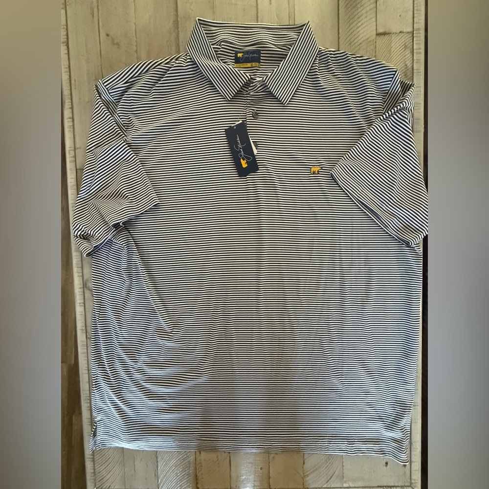 NWT Jack Nicklaus Golf Men’s Black/White Striped Bear Short Sleeve Polo 2XL